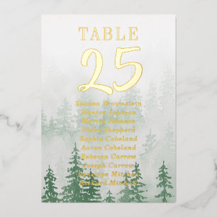 Goldfoil-Hochzeit-Tischnummern Evergreen Forest Folieneinladung