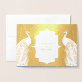 Goldfoil Indian Peacock Foto Einladung zur Hochzei (Vorderseite mit Umschlag)