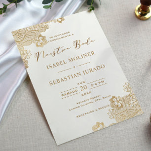 Goldfoil Lace Verziert Nuestra Boda Spanische Hoch Einladung