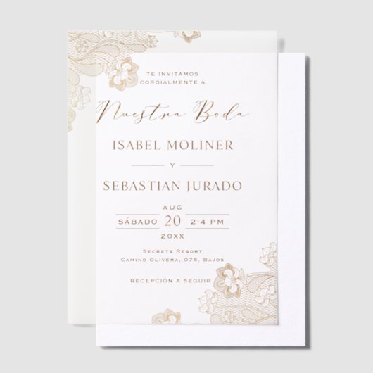 Goldfoil Lace Verziert Nuestra Boda Spanische Hoch Pergament Einladungen (Versetzt)