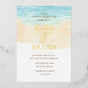 Goldfoil Moderne Hochzeit am Strand Folieneinladung