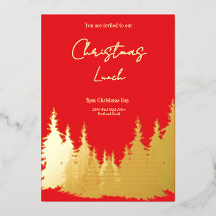 Goldfoil Red Pine Tree Weihnachtsessen Folieneinladung