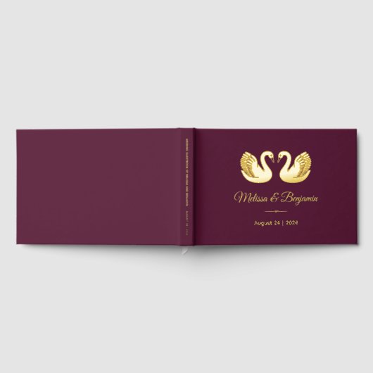 Goldfoil-Schwäne auf Burgunder Hochzeit Gästebuch (Voll)