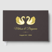 Goldfoil-Schwäne auf Dunkelbraune Hochzeit Gästebuch (Vorderseite)
