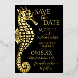 Goldfoil Seepferd Beach Hochzeit Save the Date Folieneinladung