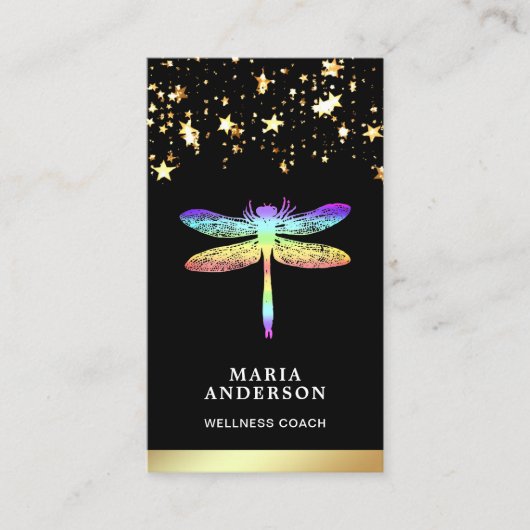 Goldfoil Stars Confetti Rainbow Dragonfly Visitenkarte (Vorderseite)