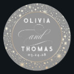 Goldfoil-Stars Mystische Himmelshochzeit Runder Aufkleber<br><div class="desc">Starke nächtliche himmlische Hochzeitsticker</div>