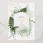 Goldfoil Wild Fern Greenerie Wasserfarbenprägung Folieneinladung (Vorderseite)