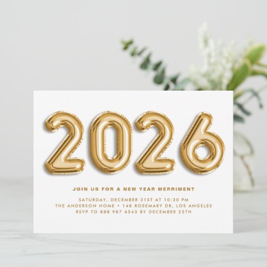 Goldfoilballons 2024 Silvester-Party Einladung (Stehend Vorderseite)