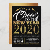 Goldfoileffekt, Champagnerbläschen, Neujahr Einladung (Vorne/Hinten)