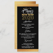 Goldfoileffekt, Champagnerbläschen, Neujahrsmenü Menükarte (Vorne/Hinten)