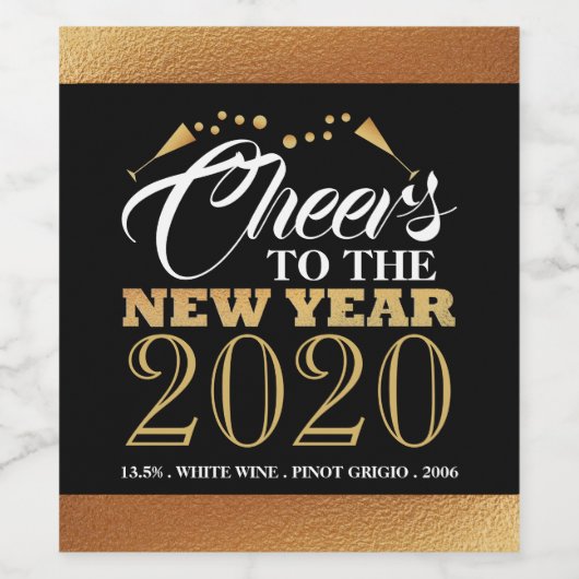 Goldfoileffekt, glühende Weinblasen, Neujahr Weinetikett (Einzelnes Label)