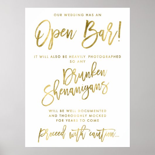 Goldfoileffekt Unsere Hochzeit hat ein offenes Bar Poster (Vorne)