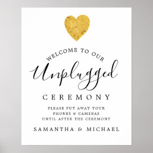Goldfoilherz Unplugged Wedding Zeremony Sign Poster