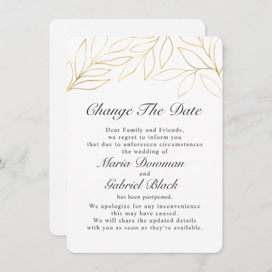 Goldfoliage Hochzeitverschiebung Rette die Save The Date (Vorne/Hinten)