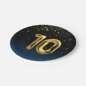 Goldfolie 10 Ballons und Konfetti-Papierplatte Pappteller (Schrägansicht)