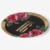 Goldfolie 16 . Geburtstag Black ID757 Pappteller (Schrägansicht)