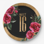 Goldfolie 16 . Geburtstag Black ID757 Pappteller (Vorderseite)