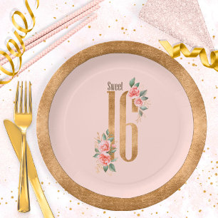 Goldfolie 16 . Geburtstag Blush ID756 Pappteller