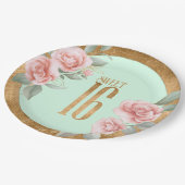 Goldfolie 16 . Geburtstag Minze Green ID757 Pappteller (Schrägansicht)