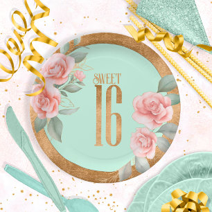 Goldfolie 16 . Geburtstag Minze Green ID757 Pappteller