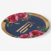 Goldfolie 16 . Geburtstag Navy Blue ID757 Pappteller (Schrägansicht)