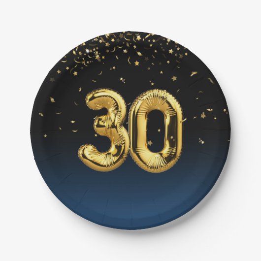 Goldfolie 30 Ballons und Konfetti-Papierplatte Pappteller (Vorderseite)