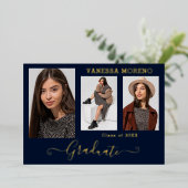 Goldfolie 3 Foto Moderne Kalligraphie Grad Blu Folieneinladung (Stehend vorne)