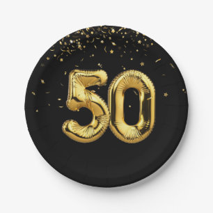 Goldfolie 50 Balloons und Konfetti Papierplatte Pappteller