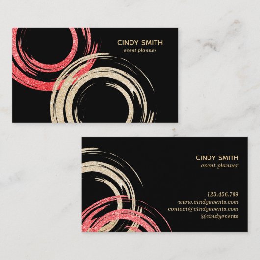 Goldfolie abstrakte Kreise Rot glitzernde Pinsel Visitenkarte (Vorne/Hinten)