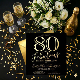 Goldfolie Achtzig und Fantastisch 80. Geburtstag Folieneinladung