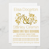 Goldfolie Ampersand und Blätterblatt Blumenzwiebel Einladung (Vorne/Hinten)