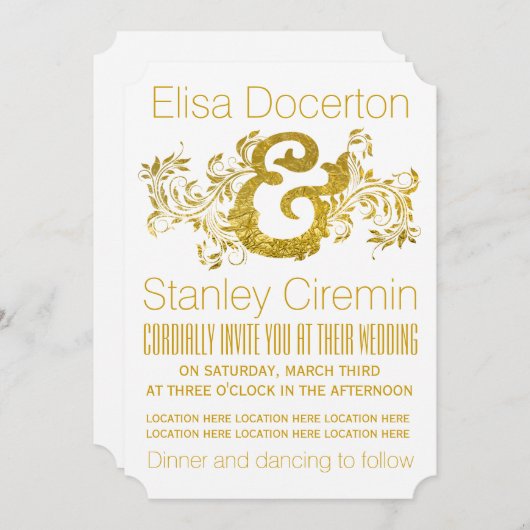 Goldfolie Ampersand und Blätterblatt Blumenzwiebel Einladung (Vorne/Hinten)