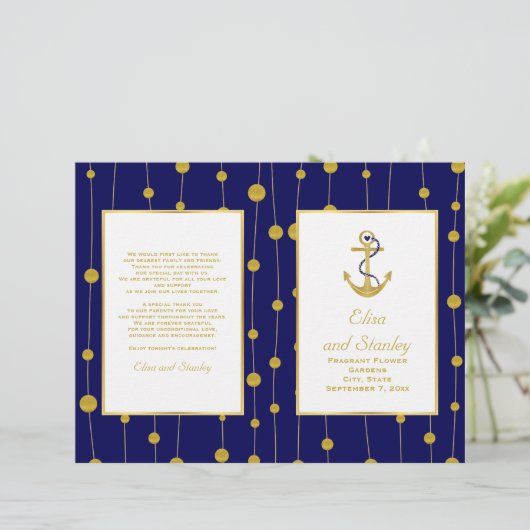 Goldfolie anker nautische Hochzeit gefaltet Progra (Stehend Vorderseite)