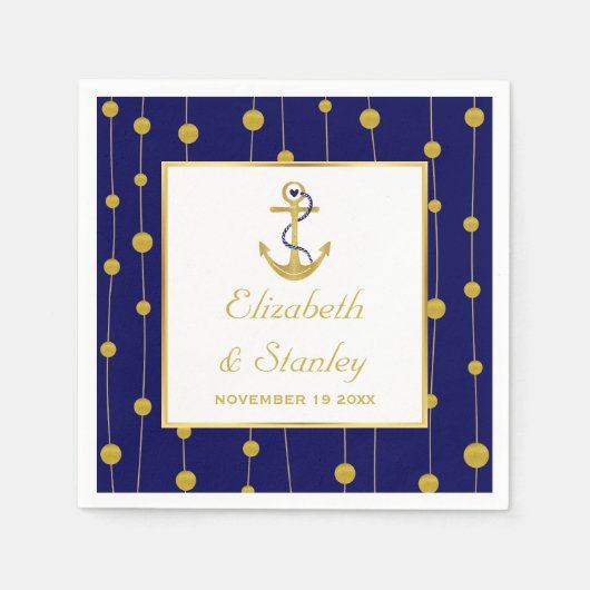Goldfolie ankern nautische Hochzeit Serviette (Vorderseite)