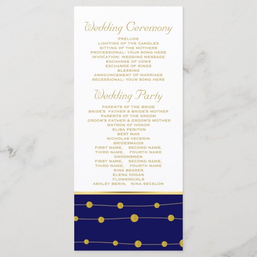 Goldfolie ankern nautisches Hochzeitsprogramm Programm (Rückseite)