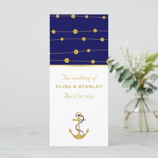 Goldfolie ankern nautisches Hochzeitsprogramm Programm (Stehend Vorderseite)