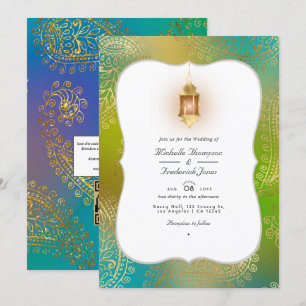 Goldfolie Arabischer Bollywood QR Code RSVP Hochze Einladung