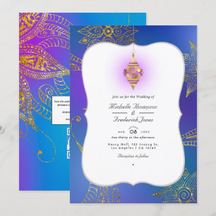 Goldfolie Arabischer Bollywood QR-Code RSVP Hochze Einladung