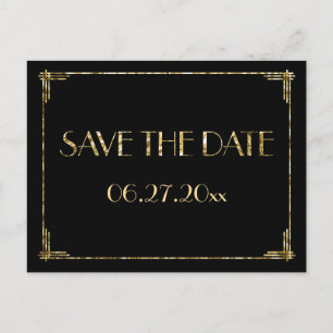 Goldfolie Art Deco Save The Date Postkarten Schwar