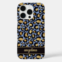 Goldfolie auf blauem Leopardenprint-Monogramm