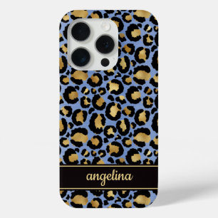 Goldfolie auf blauem Leopardenprint-Monogramm Case-Mate iPhone Hülle