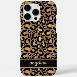 Goldfolie auf braunem Leopardenprint-Monogramm iPhone 16 Pro Max Hülle