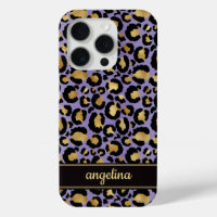 Goldfolie auf violettem Leopardenprint-Monogramm