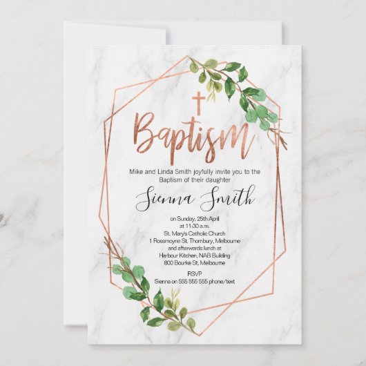 Goldfolie aus Rose und Marmor - Taufe Einladung (Vorderseite)