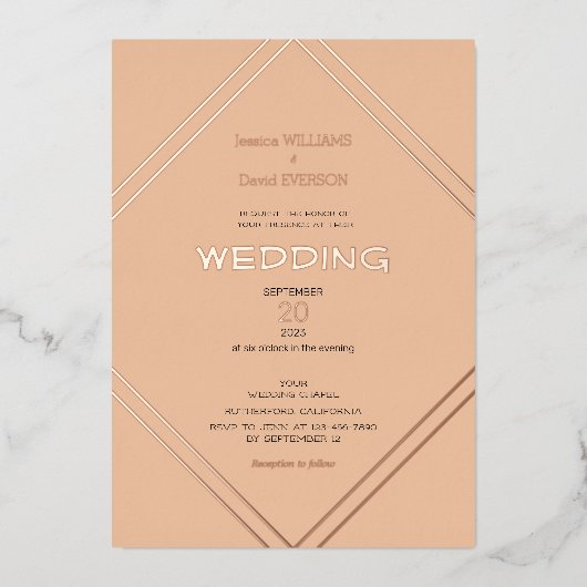 Goldfolie aus Terracotta und Rose Folieneinladung (Vorderseite)