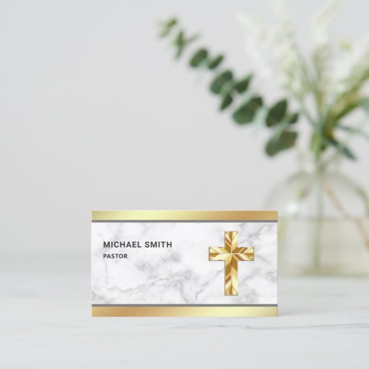 Goldfolie aus weißem Marmor Jesus Christus Kreuzpa Visitenkarte (Stehend Vorderseite)