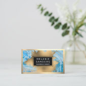 Goldfolie | Blauer Marmor Visitenkarte (Stehend Vorderseite)