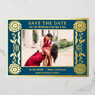 Goldfolie Blumen Tagetes Indische Save The Date Folieneinladung