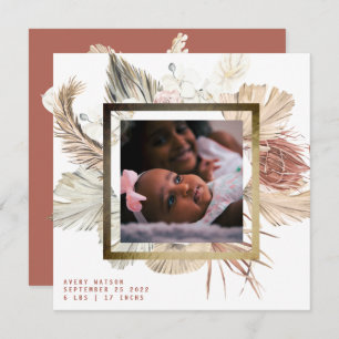 Goldfolie Boho Pampas Boho Foto Birth Ankündigung